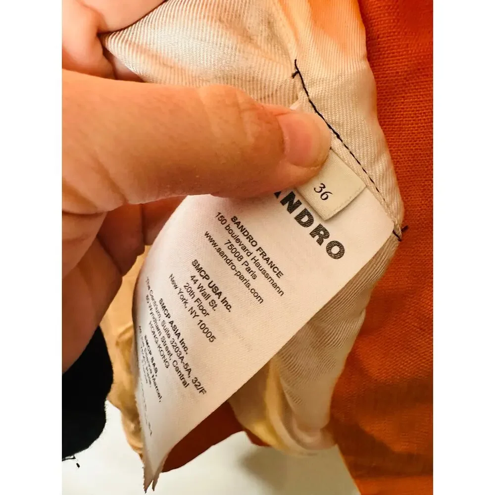 SANDRO Orange Crepe Collar Front Button Long Sleeves Harper Blazer Size 36 - Picture 11 of 16
